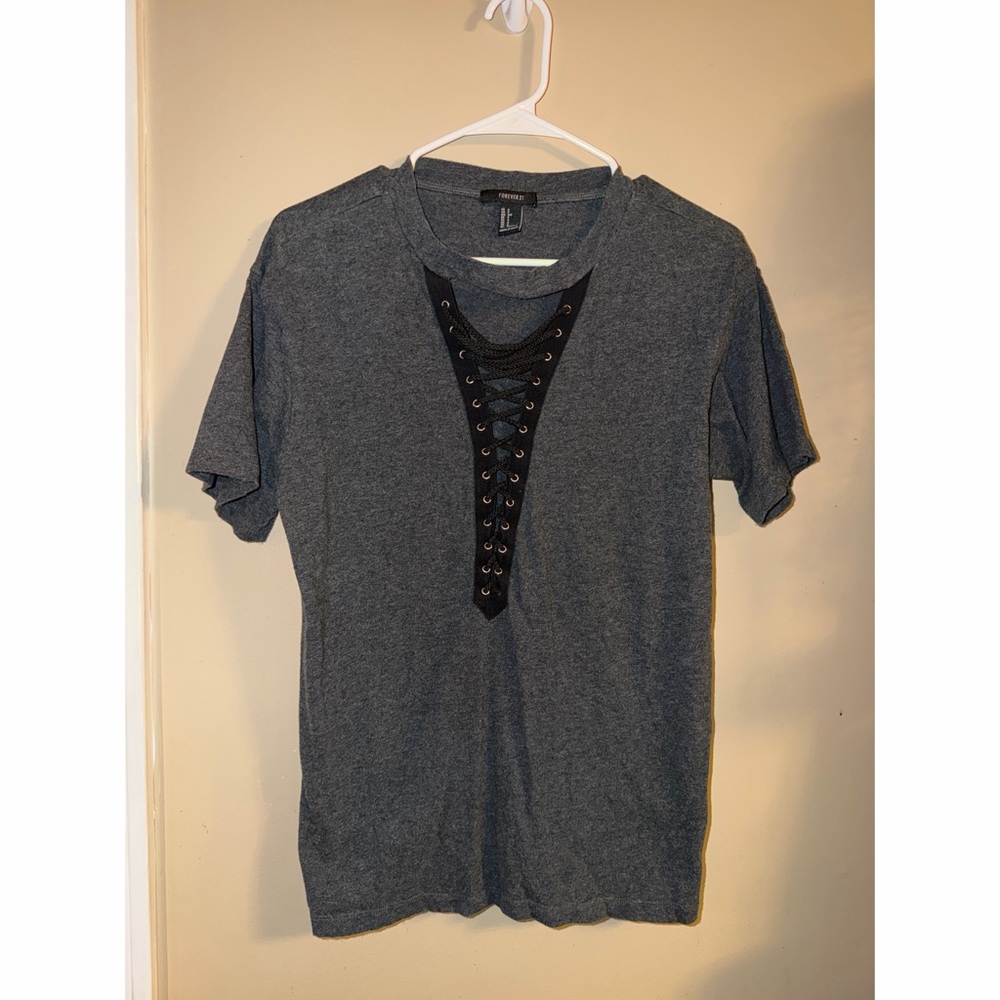 Forever 21 Gray Lace-Up Tee